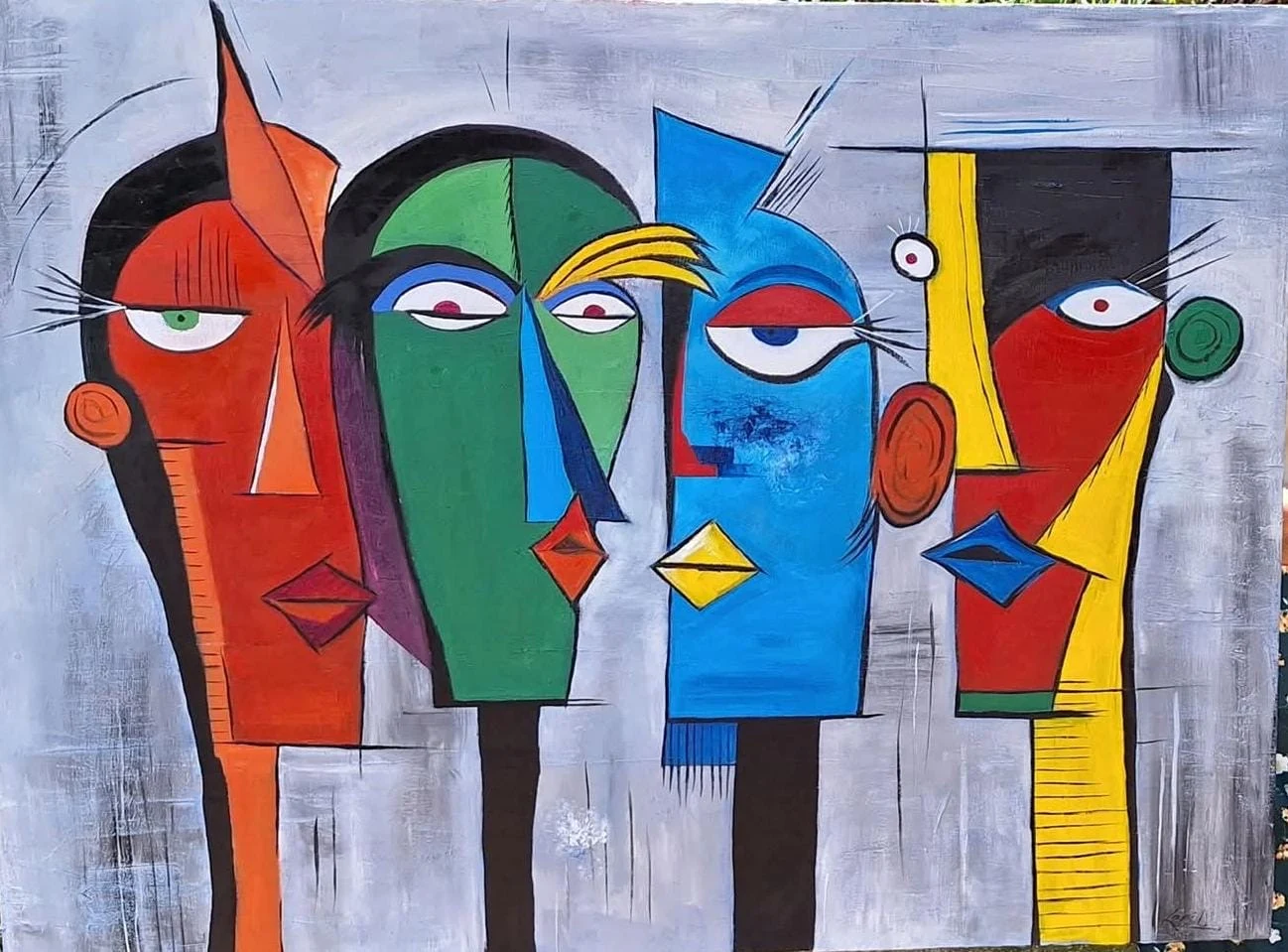 Colourful abstract faces painting